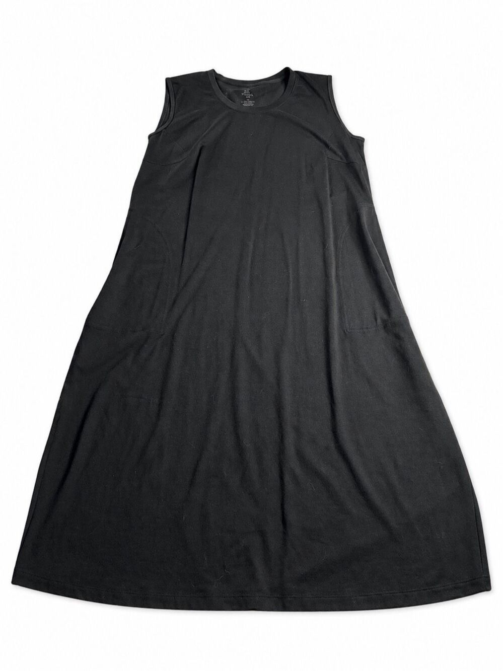 Woolx Cassie Deep Black Midi Dress Merino Wool Travel Tank Pockets Casual Sz 1X
